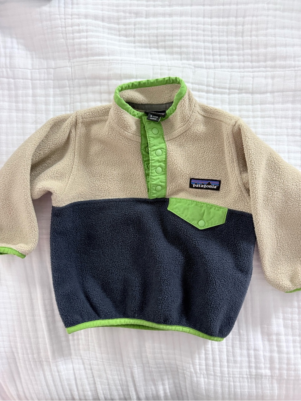 Patagonia Cream, Navy & Lime infant Snap-T Fleece Pullover